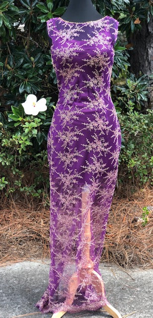 Purple and Gold Embellished Overlay Gown