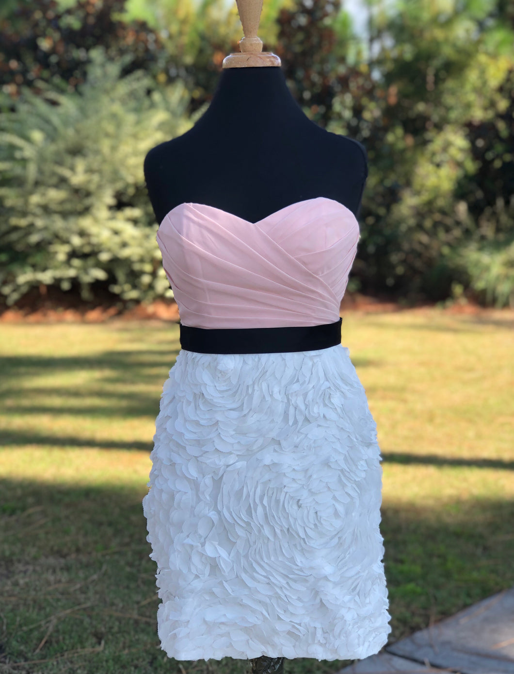 Short Strapless Bridesmaid Dress with Petal Skirt
