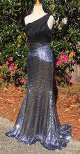 Load image into Gallery viewer, Long Sequins Dress with Asymmetric Neckline
