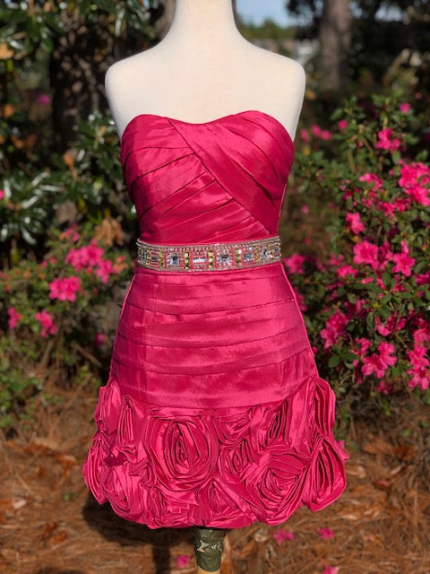Strapless Short Dress with Bodice Pleats