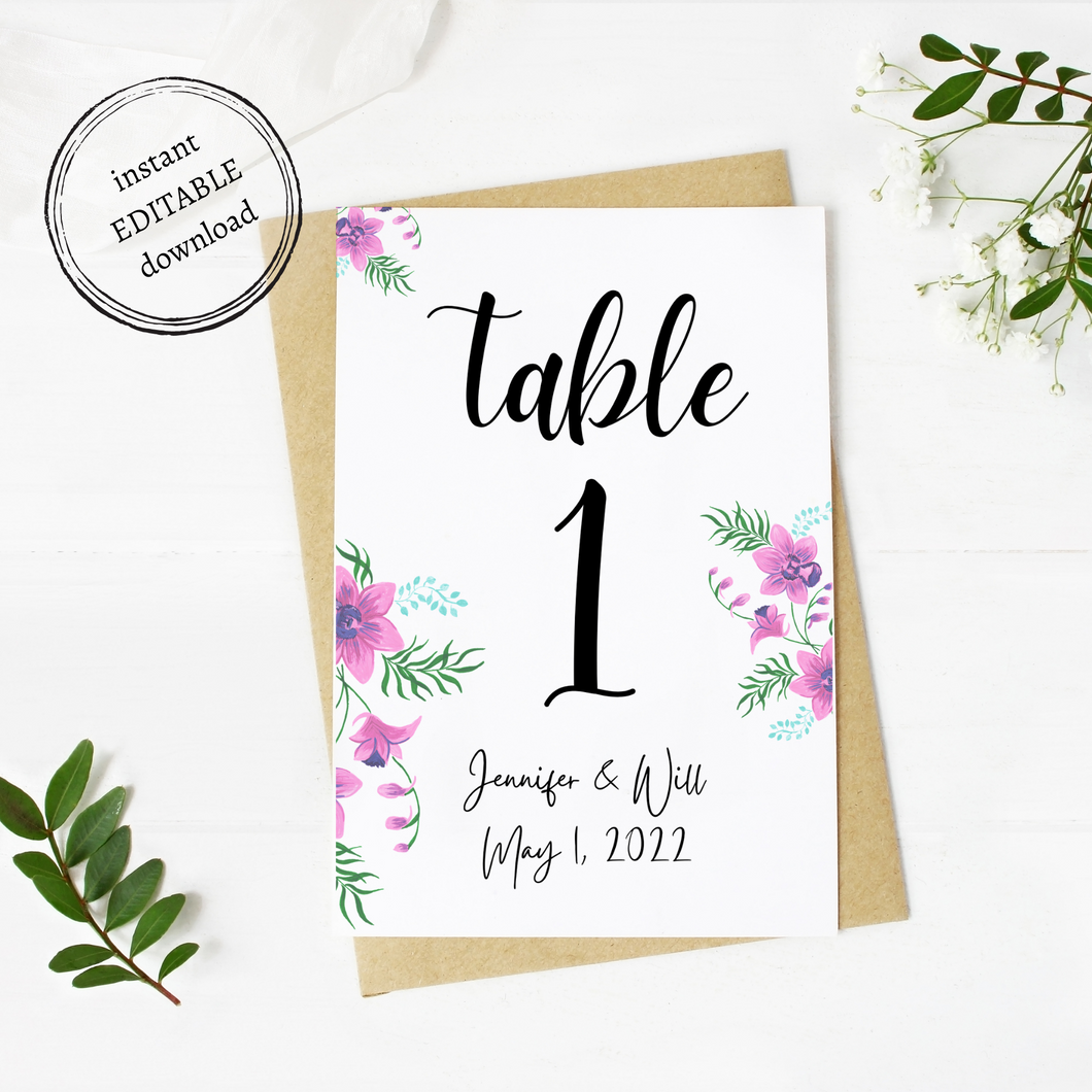 Orchid Wedding Table Number Template