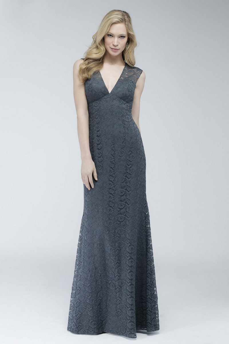 Pewter V-Neck All Over Lace Dress